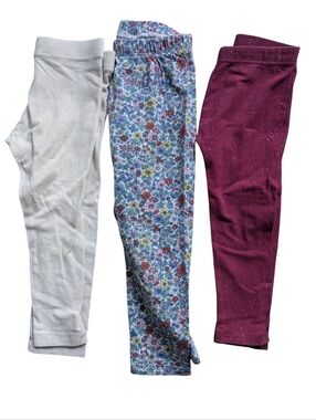 🌞4/20$ Girls' Cozy Leggings Trio - Cream, Floral Blue, Berry